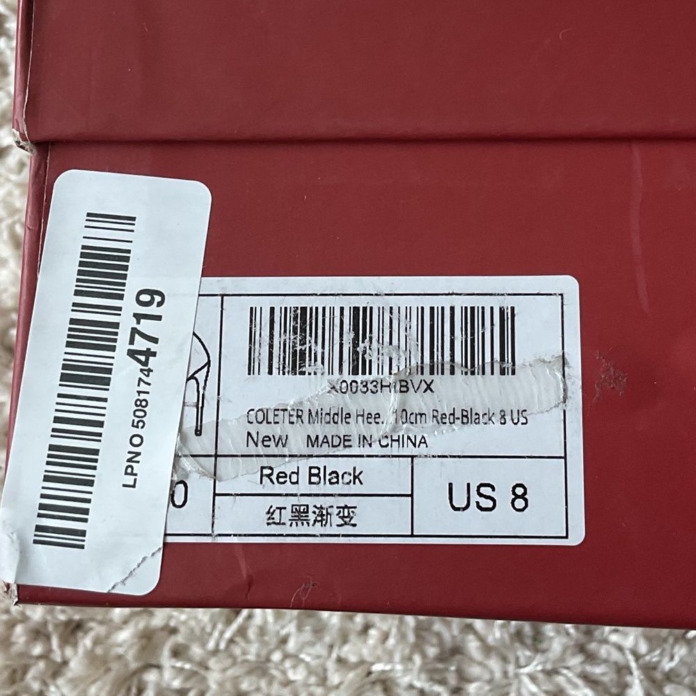 💐NEW IN BOX💐 Coleter Middle Heels Black/Red  - size 8 - Picture 10 of 10